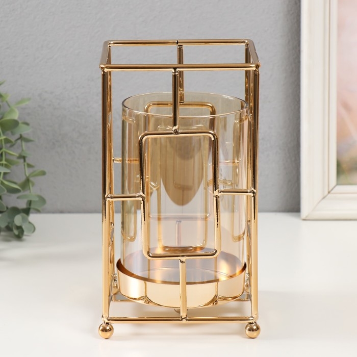 Подсвечник металл Подсвечник металл "Цинна" золото d=9,5см 12х12х21 см