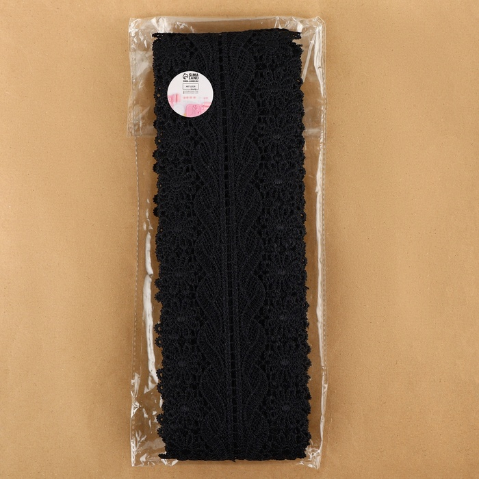 Кружево гипюровое, 80 мм × 6,8 ± 0,5 м, цвет чёрный Кружево гипюровое, 80 мм × 6,8 ± 0,5 м, цвет чёрный