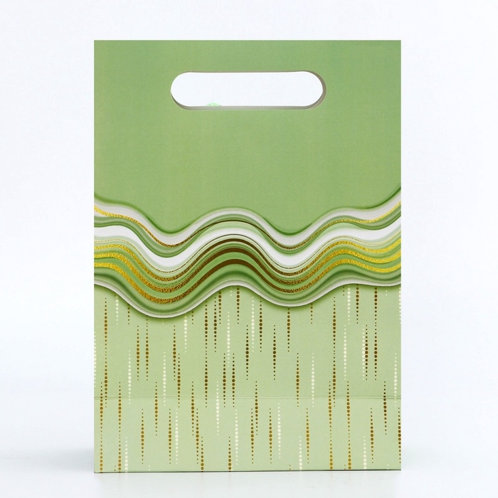 Подарочная коробка-пакет, упаковка с вырубной ручкой, Подарочная коробка-пакет, упаковка с вырубной ручкой, "Зеленая грация" , 19 х 9 х 27 см