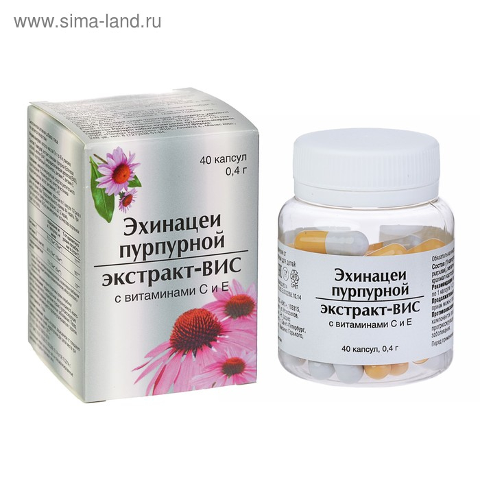 Капсулы Эхинацеи пурпурной экстракт-ВИС с витаминами С и Е общеукрепляющий, 40 капсул по 0.4 Капсулы Эхинацеи пурпурной экстракт-ВИС с витаминами С и Е общеукрепляющий, 40 капсул по 0.4
