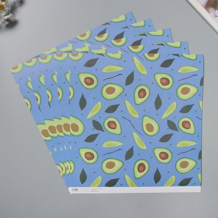 Бумага для скрапбукинга Бумага для скрапбукинга "Авокадо" плотность 180 гр набор 5 шт 30,5х32 см