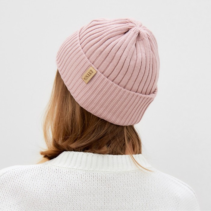 Шапка женская MINAKU "Бини" цвет пудра, размер 54-56