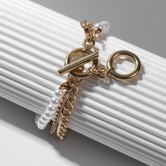 Браслет жемчуг «Цепь» с тоглом, шар №4, цвет белый в золоте, L=16 см Браслет жемчуг «Цепь» с тоглом, шар №4, цвет белый в золоте, L=16 см