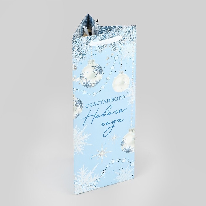 Пакет под бутылку, треугольный «Счастье», 13 х 32 х 11.3 см, Новый год
