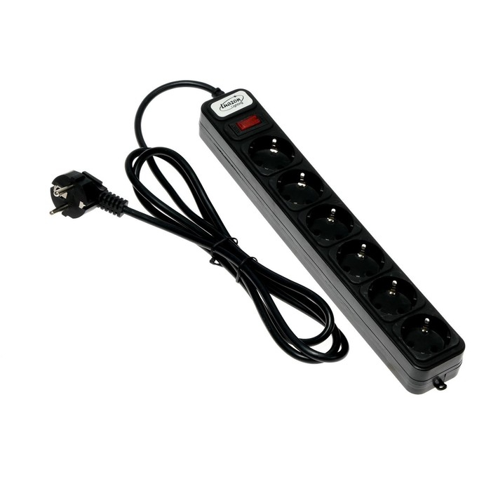 Сетевой фильтр Luazon Lighting, 6 розеток, 1.8 м, 2200 Вт, 3 х 0.75 мм2, 10 А, 220 В, черный Сетевой фильтр Luazon Lighting, 6 розеток, 1.8 м, 2200 Вт, 3 х 0.75 мм2, 10 А, 220 В, черный
