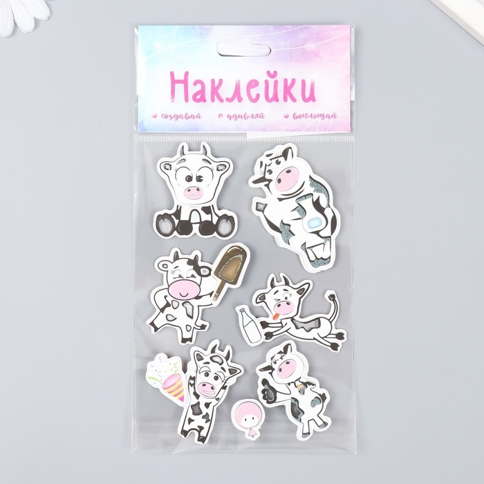 Наклейка картон 2 слоя Наклейка картон 2 слоя "Смешные коровки" 17х12 см