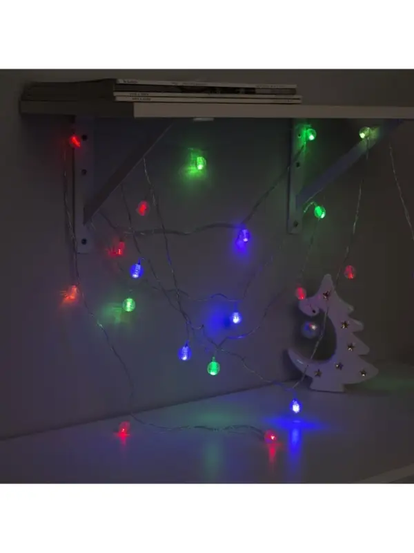 Гирлянда &laquo;Нить&raquo; 5 м с насадками &laquo;Шарики льда&raquo;, IP20, прозрачная нить, 20 LED, свечение мульти (RG/RB), мигание, 220 В