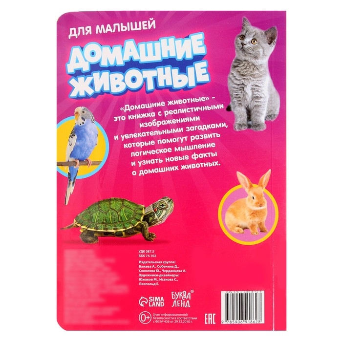 Книжка картонная «Домашние животные» 10 стр., МИКС Книжка картонная «Домашние животные» 10 стр., МИКС