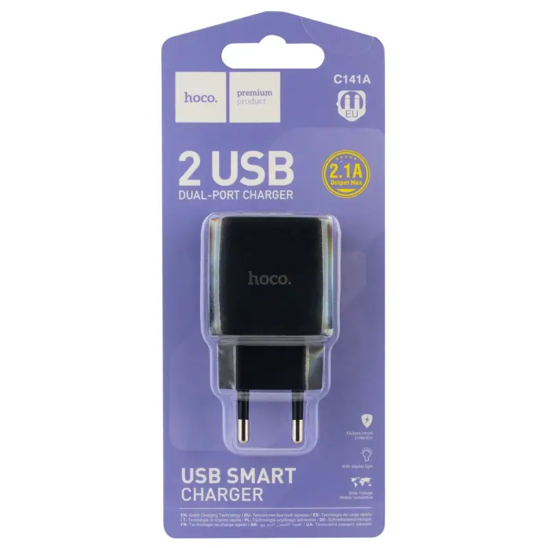 Переходник сетевого зарядного устройства на 2 USB 2.1A C41A HOCO черный
