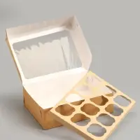 Коробка под 12 капкейков с окном, крафт, 32.5&times;25.5&times;10 см, 5 шт.