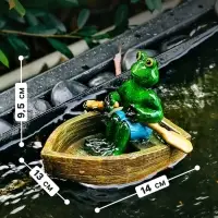Садовая фигура из полистоуна &laquo;Лягушка в лодке&raquo;, 14&times;13&times;9.5 см, плавающая