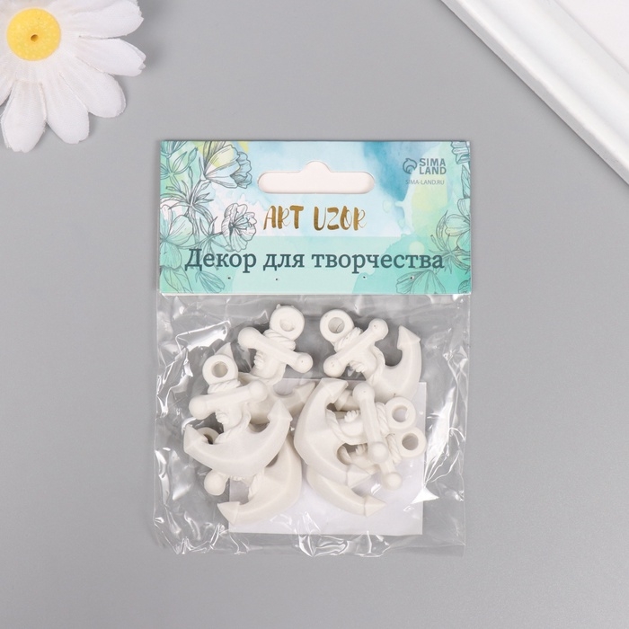 Декор для творчества полистоун Декор для творчества полистоун "Якорь" белый набор 6 шт 2,8х3,2 см