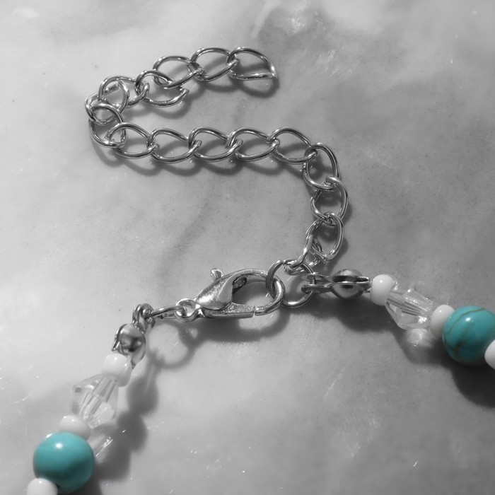 Браслет на ногу «Морская звезда», бело-голубой в серебре, 23.5 см + удлинитель 4.5 см Браслет на ногу «Морская звезда», бело-голубой в серебре, 23.5 см + удлинитель 4.5 см