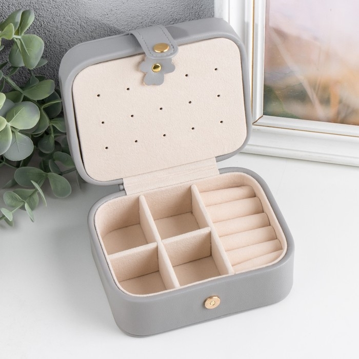 Шкатулка кожзам для украшений  Шкатулка кожзам для украшений "Стёганая матовая" серая 12х10х6,3 см