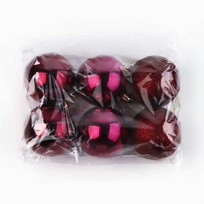 Новогодние шары ёлочные, на Новый год, d=6 см., 6 шт., цвет винный Новогодние шары ёлочные, на Новый год, d=6 см., 6 шт., цвет винный