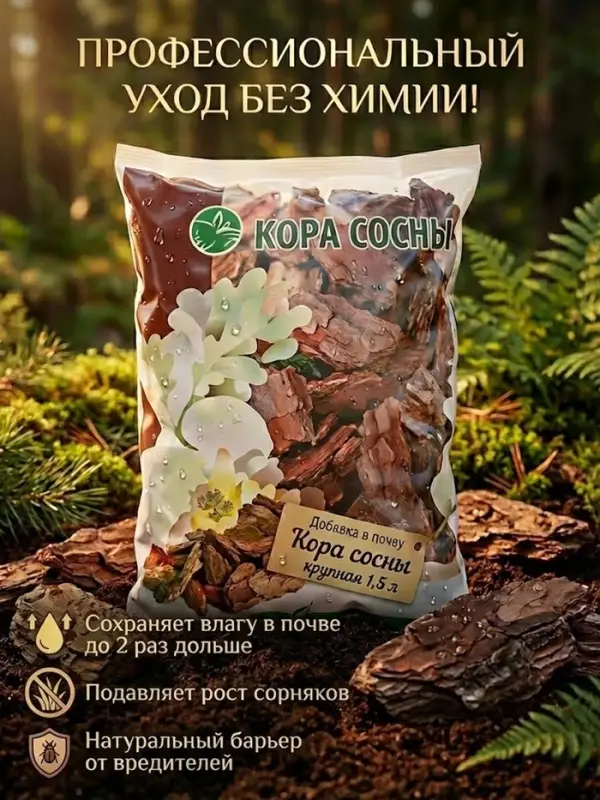 Добавка в почву &laquo;Кора сосны&raquo;, крупная, 1.5 л