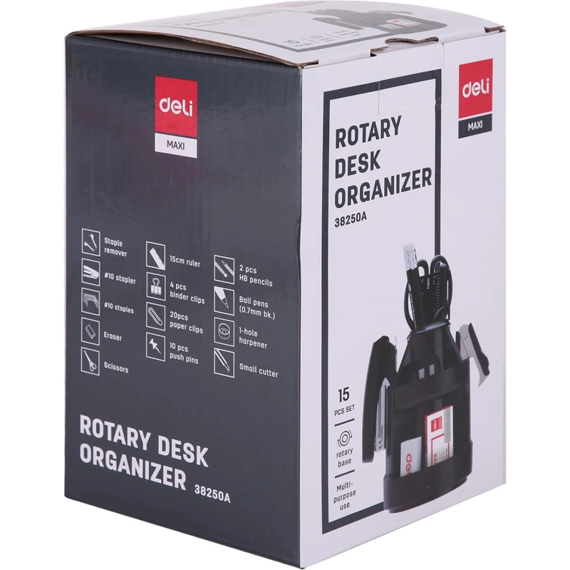 Набор настольный Deli E38250A 15 предметов черный вращающийся