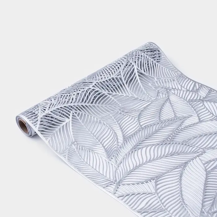 Дорожка на стол Доляна &laquo;Листопад&raquo;, 30&times;150 см, серебряная