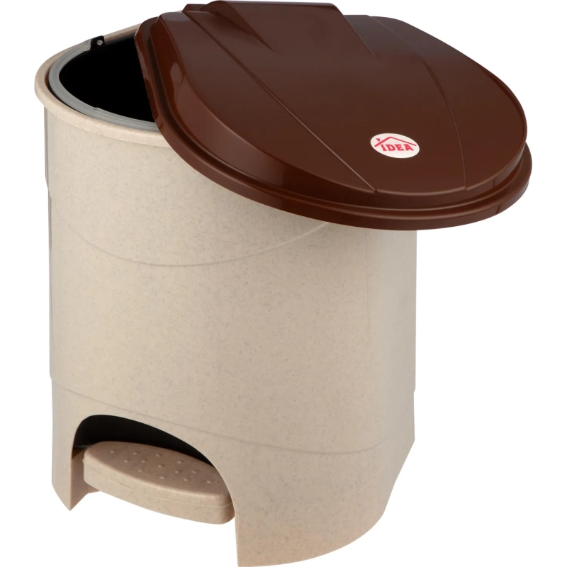 Ведро мусорное пластик 19л прям беж с пед и корич крыш мрамор 305х390х305мм