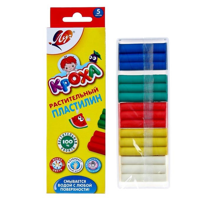 Пластилин на растительной основе, 5 цветов 80 г  Пластилин на растительной основе, 5 цветов 80 г "Кроха"