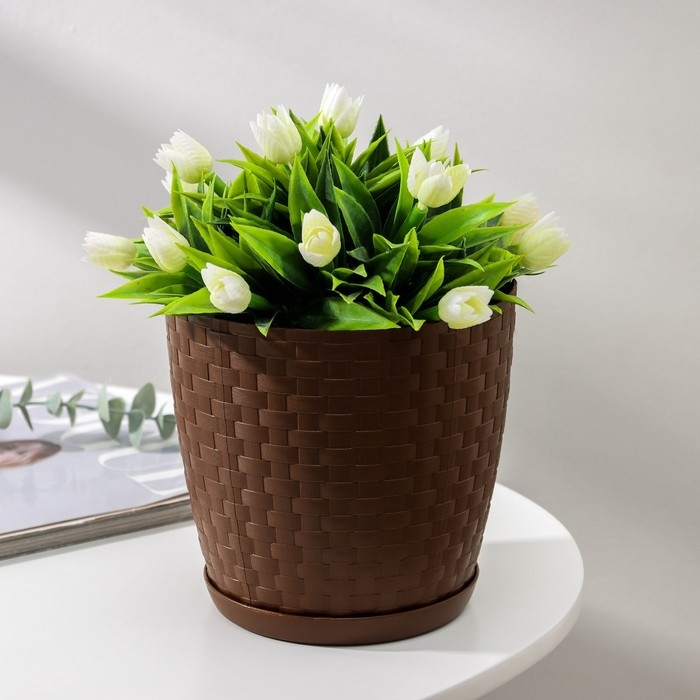 Горшок для цветов с поддоном «Ротанг», 2 л, цвет тёмно-коричневый Горшок для цветов с поддоном «Ротанг», 2 л, цвет тёмно-коричневый