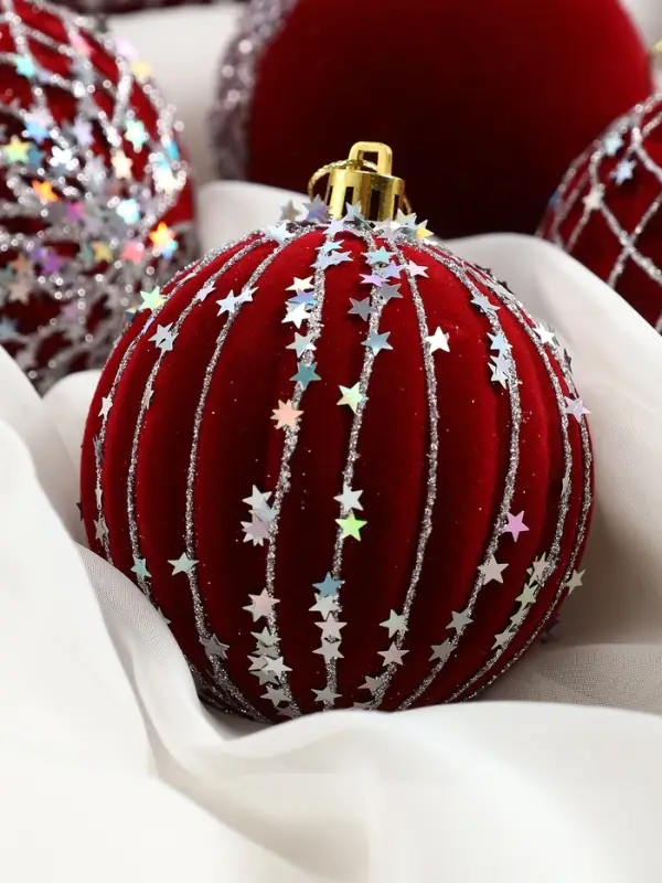 Набор шаров пластик d-8 см, 9 шт Набор шаров пластик d-8 см, 9 шт "Бархат. Фестиваль" сеточка звёзды, красный