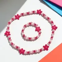Набор детских украшений Выбражулька &laquo;Цветочки&raquo;, 2 предмета: бусы, браслет d=6 см розовый