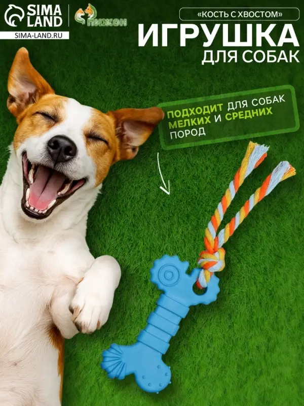 Игрушка жевательная с канатом &laquo;Кость с хвостом&raquo;, синяя