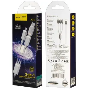 Кабель USB 3 в 1 (Micro + Lightning + Type-C) X74 HOCO белый