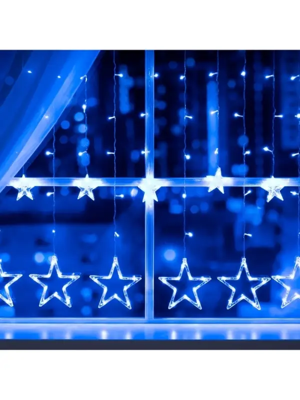 Гирлянда &laquo;Бахрома&raquo; 2.4&times;0.9 м с насадками &laquo;Звёзды&raquo;, IP20, прозрачная нить, 138 LED, свечение синее, 8 режимов, 220 В