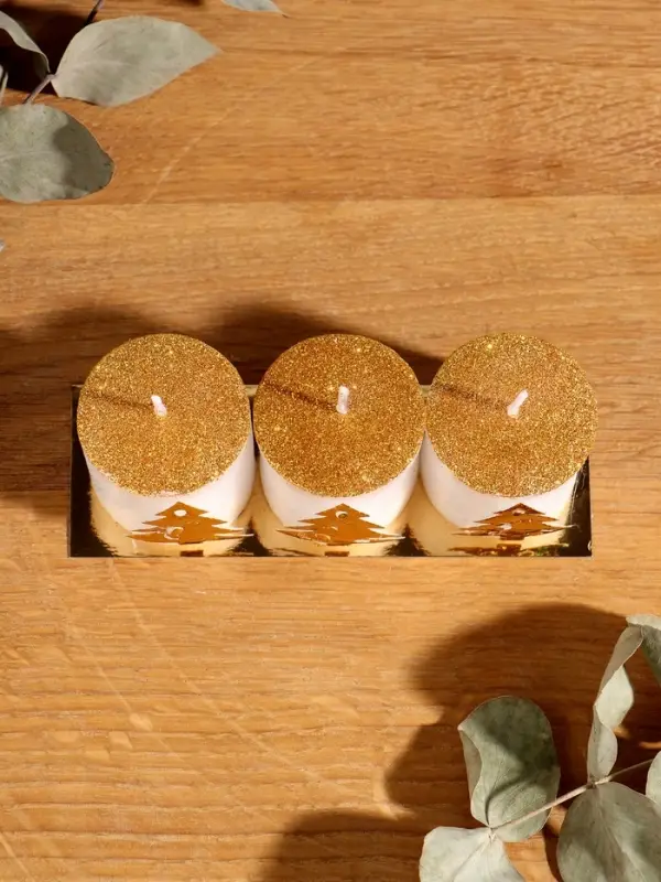 Набор свечей  Набор свечей "Столбики. Золотые ёлочки" 3 шт 13х4,5х4,5 см