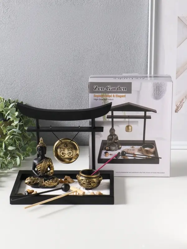 Сад Дзен "Будда у гонга" песок+камни+аромапалочки+свеча 16х22х19 см