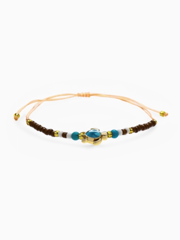 Браслет «Черепаха» на нити, бусина со стразом, коричневый в золоте