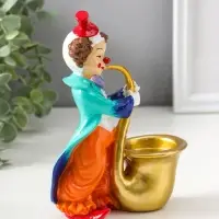 Подсвечник полистоун на 1 свечу "Клоун играет на трубе" яркий разноцветный 17 см