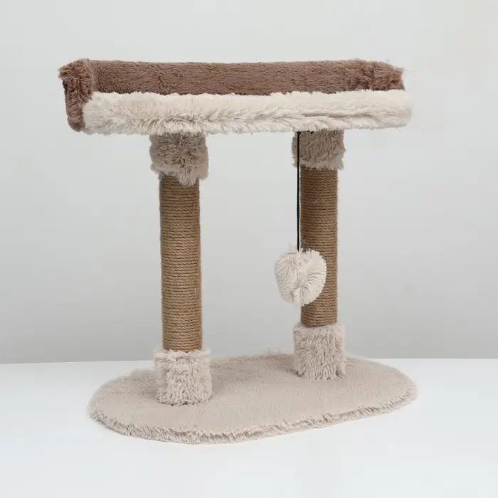 Когтеточка c лежанкой &laquo;Пижон&raquo;, 58&times;36&times;39 см, овальная, пушистый мех, джут, бежевая