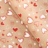 Крафт бумага "Сердечки 2" красный/белый цв. на коричневом фоне 0,72 х 10 &plusmn;5% м, 60 гр