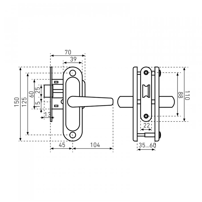 Защелка дверная Защелка дверная "Птимаш" Димитровград ЗЩ1.45, цвет серебро