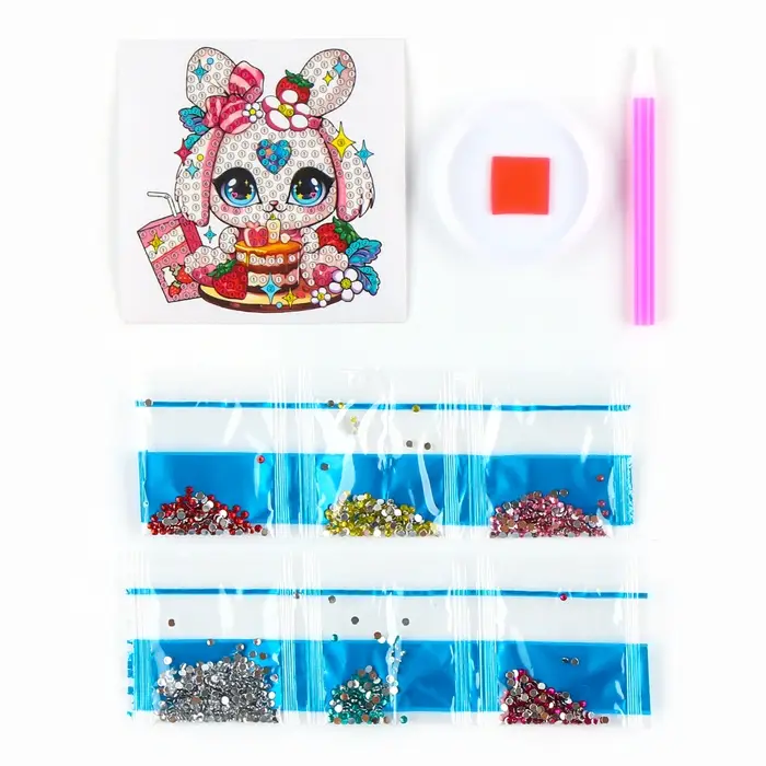 Алмазная мозаика наклейка для детей &laquo;Милый Зайка&raquo;, 9&times;9 см, набор для творчества