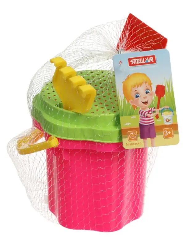 Песочный набор №101 ведро-цветок 0,3 л, сито, грабли, совок 01801