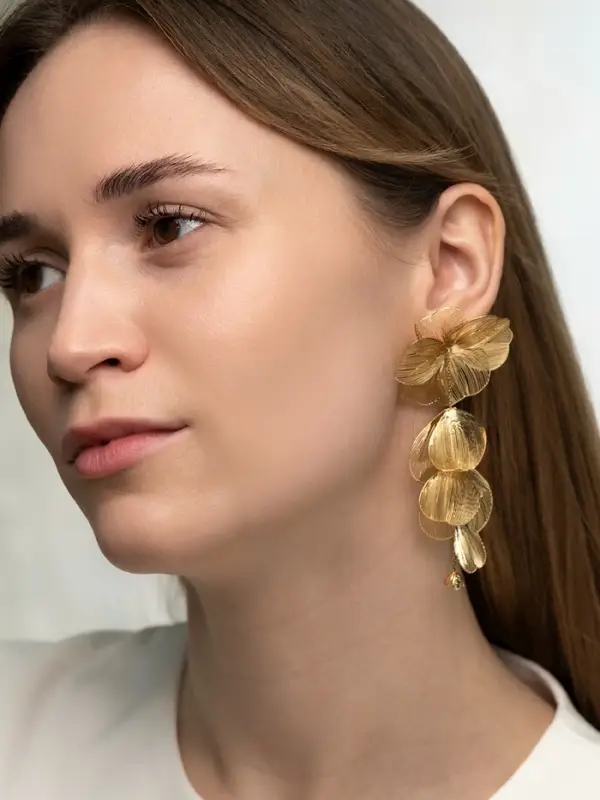 Серьги висячие &laquo;Цветок&raquo;, каталея, цвет золото, 10 см