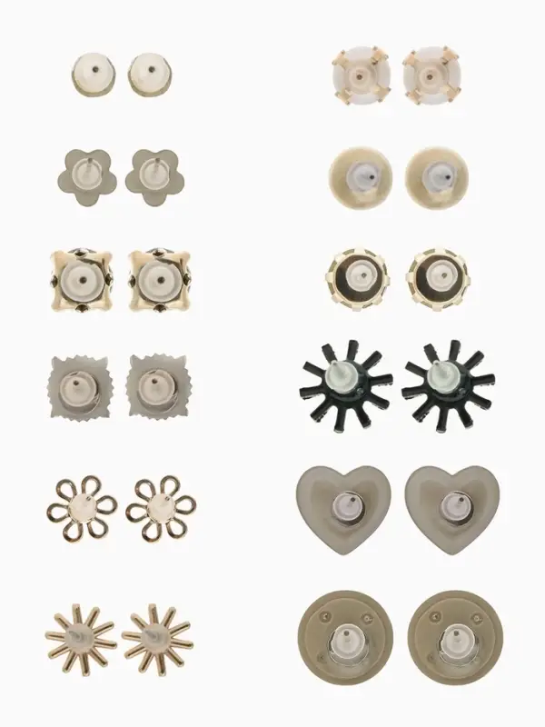 Серьги пусеты One year, 12 пар, цветочное настроение, белые в золоте