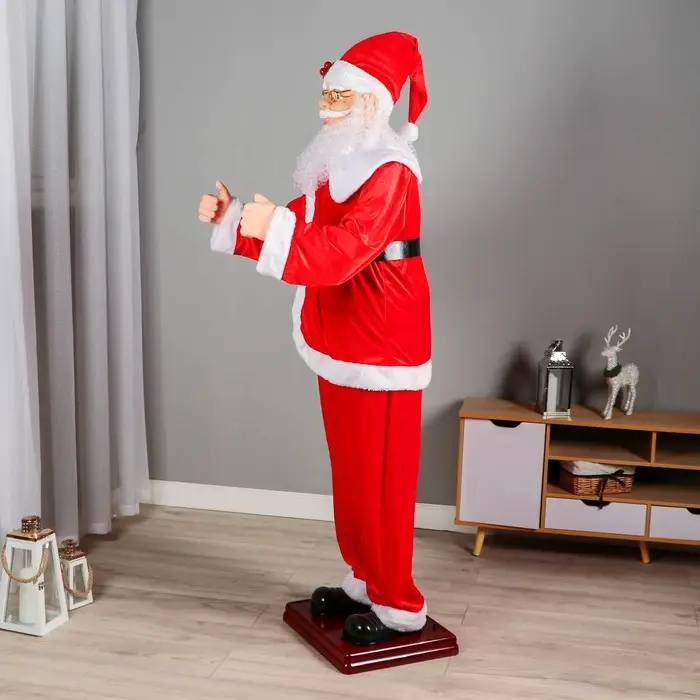 Дед Мороз Дед Мороз "С украшением на колпаке" реакция на движение, танцует, 180 см, красный