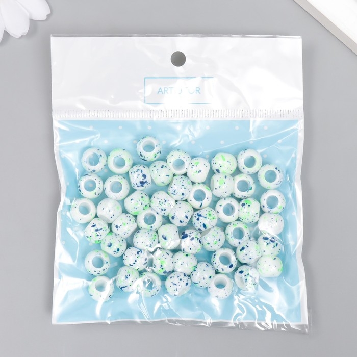Бусины для творчества пластик Бусины для творчества пластик "Брызги краски. Синие на белом" d=1 см набор 20 гр