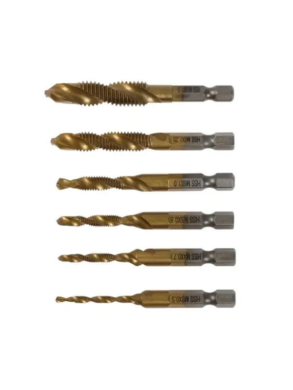 Набор сверл-метчиков ТУНДРА, HSS - Co, шестигранный хвостовик, М3 - М10, 65 - 72 мм, 6 шт.