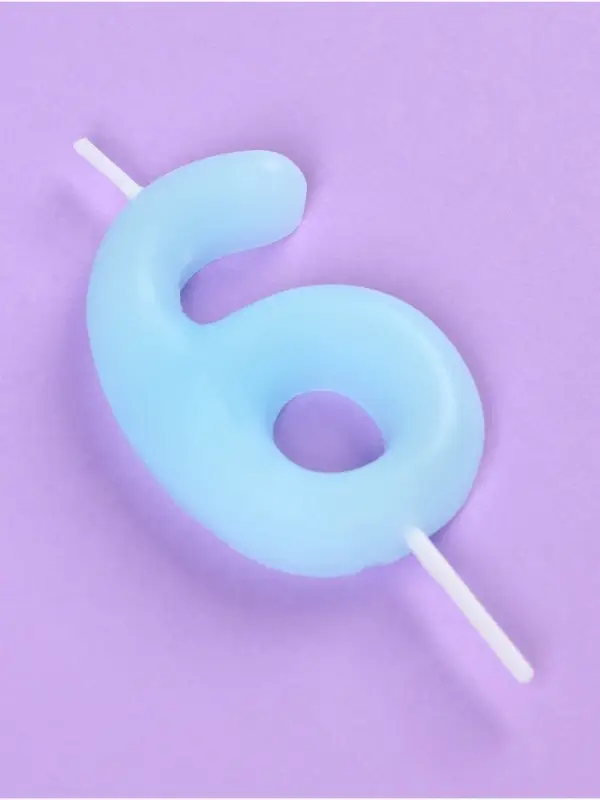 Свеча в торт &laquo;Цифра 6&raquo;, светящаяся голубая, 9 см