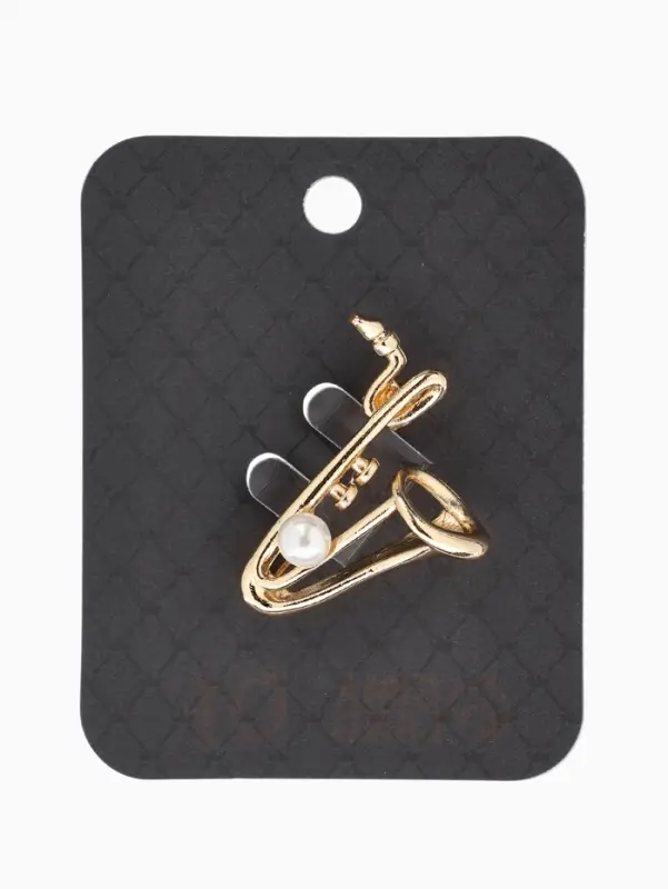 Брошь &laquo;Саксофон&raquo;, музыка, жемчуг, цвет белый в золоте