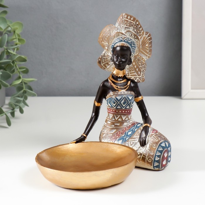 Сувенир полистоун подставка  Сувенир полистоун подставка "Африканка в головном уборе-веер"МИКС 18,5х20,5х13 см