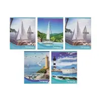 Тетрадь 48 листов в клетку, Calligrata &laquo;Корабли&raquo;, обложка мелованная бумага, серые листы, МИКС