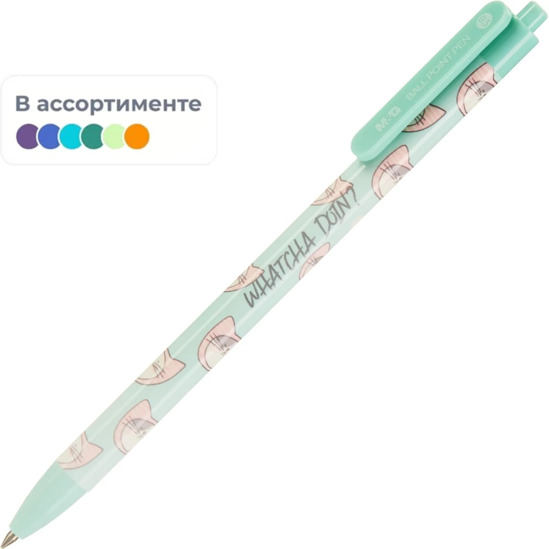 Ручка шариковая автомат. M&G So Many Cats, д.ш.0,5 мм,син,асс ABP464R8