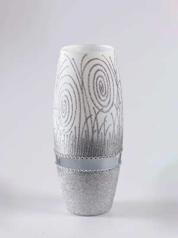 Ваза «Соблазн», овал, h=26 см, стекло, бело-серебристая